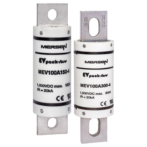EVpack-fuse MEV100A, 1,000 VDC Max., L/R less than or equal 1ms, 8 - 600A, Round Body Fuse