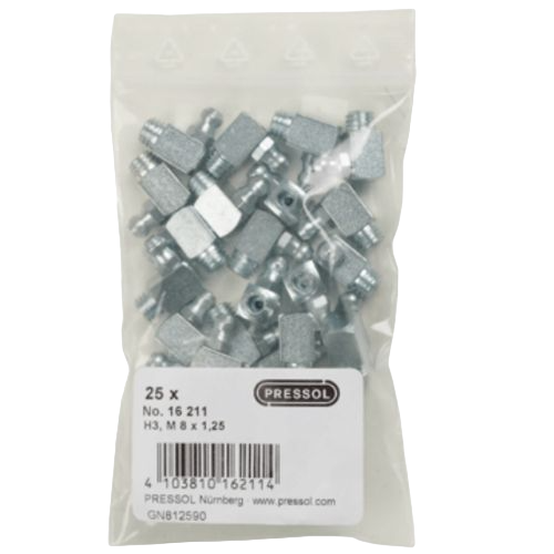 Grease nipples H3, H3 A, 90°, 25 pcs in polybag