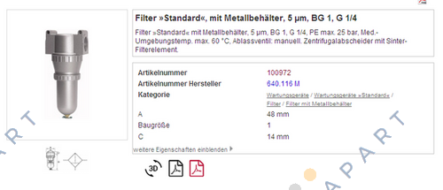 P/N: 100977, Type: 650 E/M Филтер